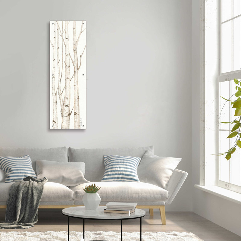 «Birch Trees I» par Cindy Jacobs, art mural en verre acrylique, H 48 po x l 16 po x P 0,2 po