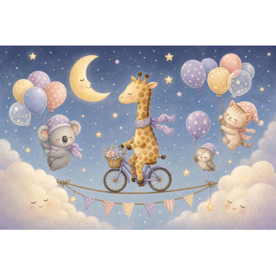 Girafe à bicyclette, papier peint aquarelle