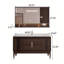 Meuble-lavabo autoportant en bois d'hévéa brun et blanc 44,09 po avec miroir-305548435