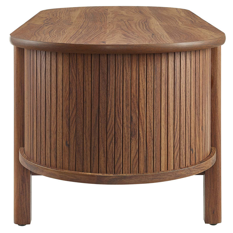Walnut Oval Coffee Table with Open Storage and Fluted Sides