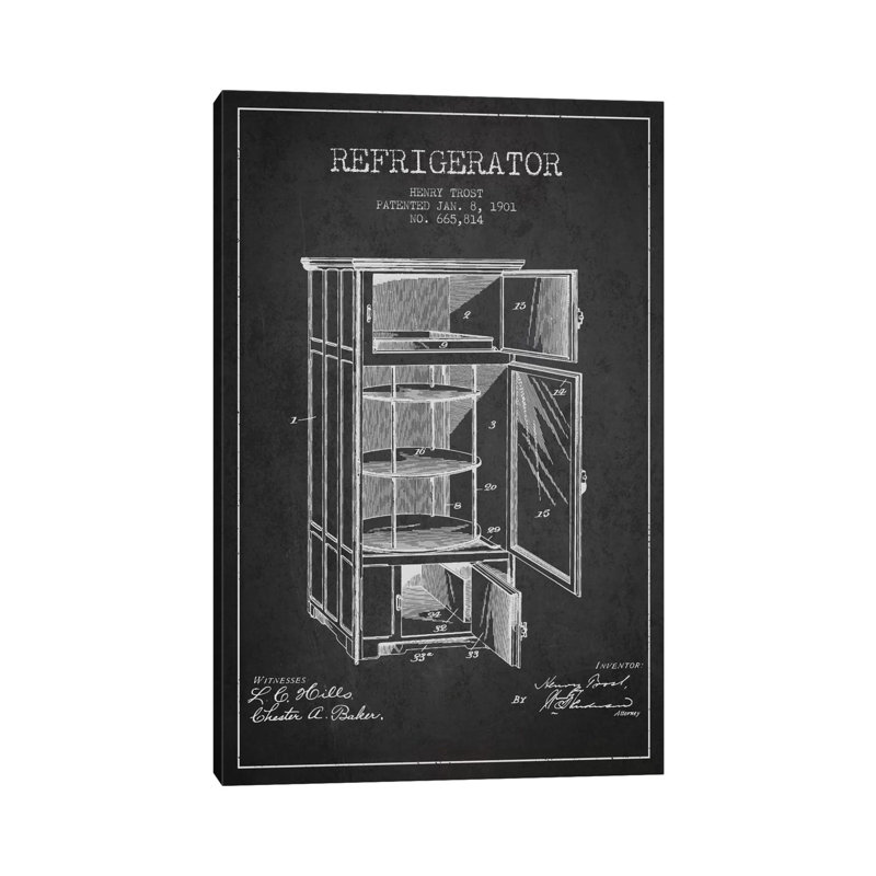 Refrigerator Charcoal Patent Blueprint by Aged Pixel - Gallery-Wrapped Canvas Giclée on Canvas, No Frame