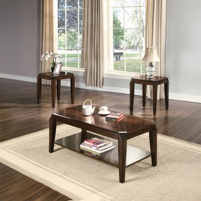 Eckman Transitional 3-Piece Coffee Table Set with Parquet Pattern Design in Walnut by Lark Manor