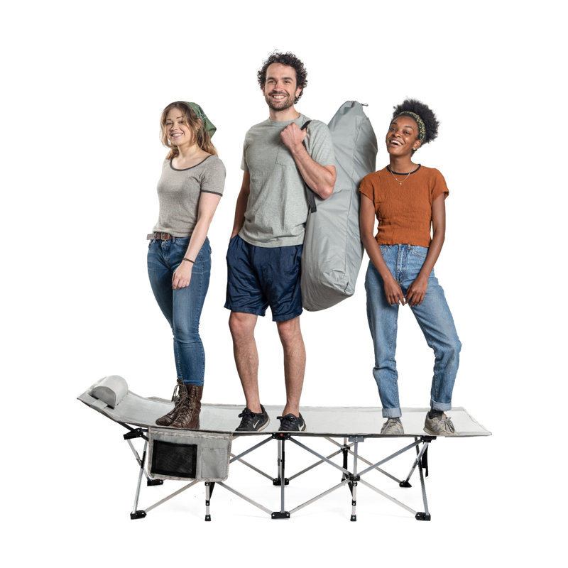 Alpcour XL Gray Folding Camping Cot with Pillow and Steel Frame
