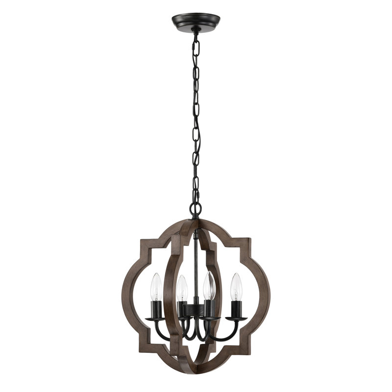 Brucker 4-light Antique Black Metal And Brown Natural Wood Chandelier