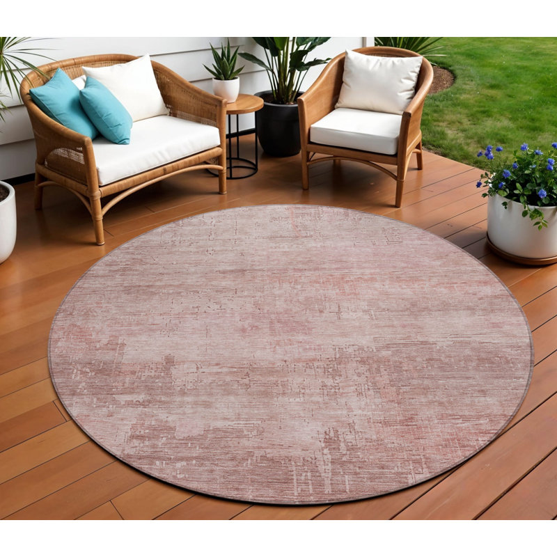 Tapis d'intérieur rond lavable abstrait 8 pi rosé et rose