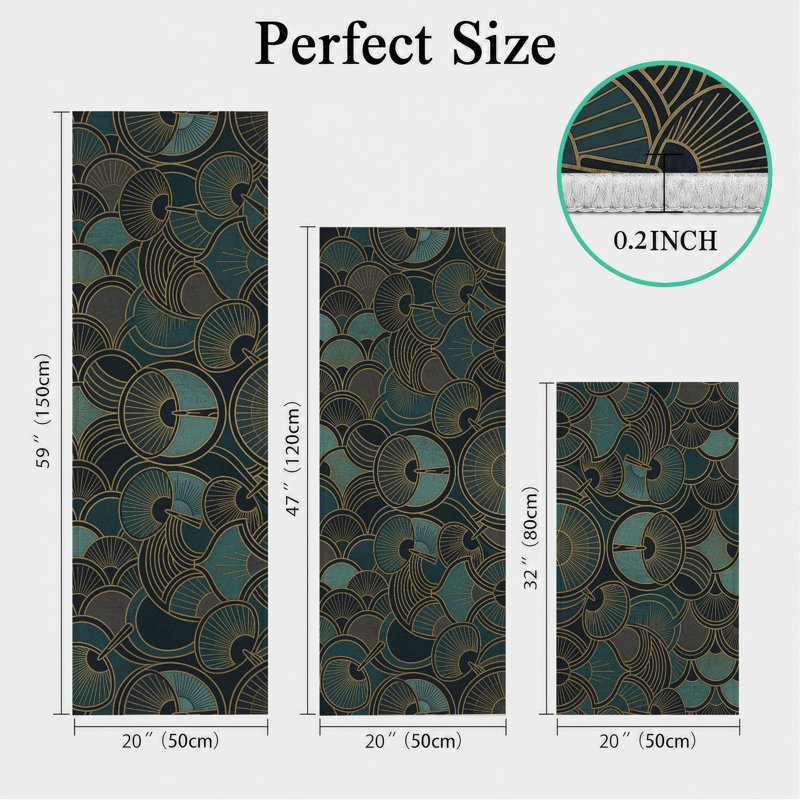 Teal Scales Non-Slip Washable Kitchen Mats