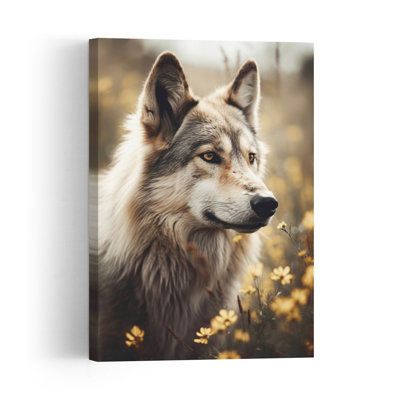 Sérénité Lupine Art Mural Contemporain Chien Loup Forêt de Fleurs