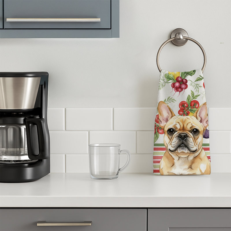 Fawn French Bulldog Vegetables Kitchen Towel, Fawn French Bulldog