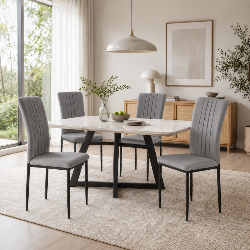 Ensemble de 4 chaises de salle à manger décontractées et ergonomiques rembourrées pour les repas quotidiens en famille, Gray