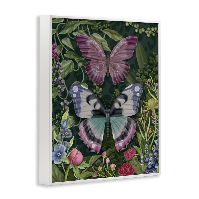 Fleurs et papillons de jardin sauvage, estampe numérique, design par Nicole Tamarin, H 30 po x l 24 po
