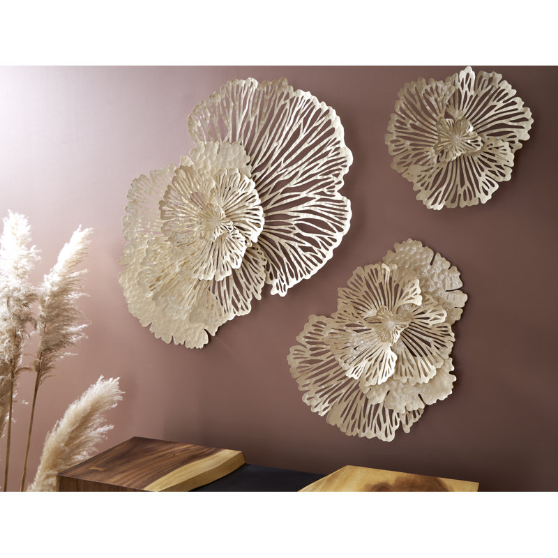 Ivory Metal Flower Wall Art Decor, 25 Inch
