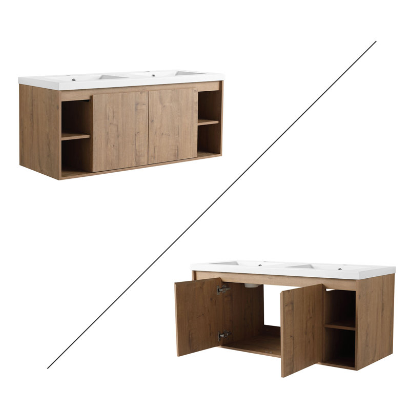Meuble-lavabo double mural 47,6 po avec plateau en bois manufacturé Ichiko