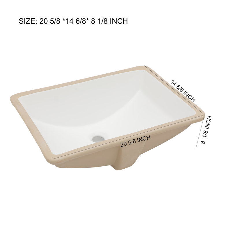 21 Inch Undermount Bathroom Sink Rectangle Bathroom Sink White Ceramic Bathroom Sink with Overflow