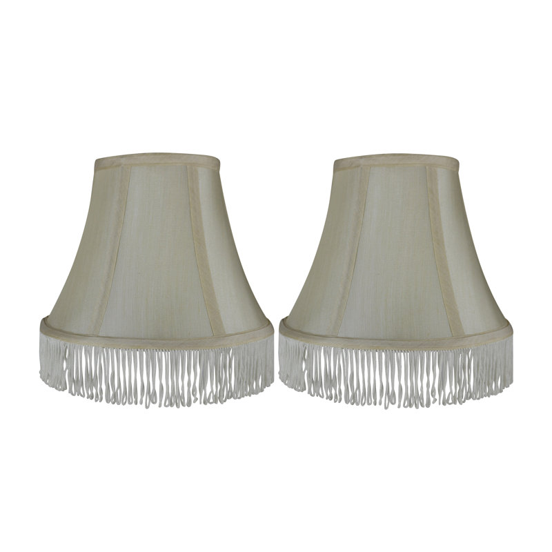 6.5'' H x 9'' W Silk Bell Lamp Shade, Cream with White Fringe