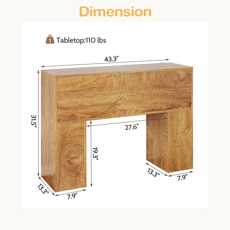 Console en bois pour le hall d'entrée, table de ferme avec design sculpté unique, canapé de 43 po derrière le canapé pour le salon