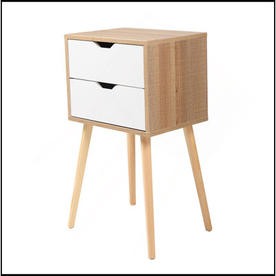 Ensemble de 2 tables de chevet modernes en bois avec 2 tiroirs et 4 pieds évasés massifs, meubles de chambre à coucher de salon - blanc
