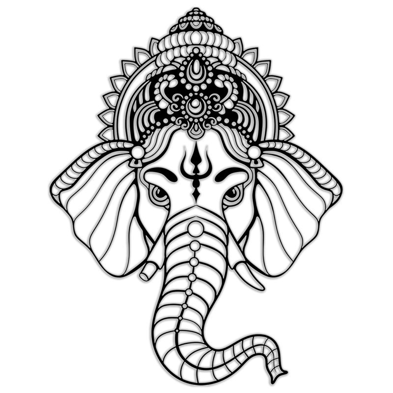 Décoration murale Ganesha et Trishul Trident - bouleau baltique naturel, H 46 po x l 35,5 po x P 0,25 po