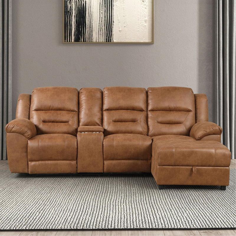 Ensemble de canapé modulaire en similicuir brun contemporain 2 pièces