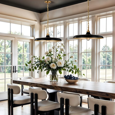 Raven Black Modern Pendant Light – 20" Metal Matte Black and Brass Dome 1-Light Hardwired Dimmable Light Fixture for Kitchen, Kitchen Island, or Dining Room in Modern, Minimalist, and Transitional Style
