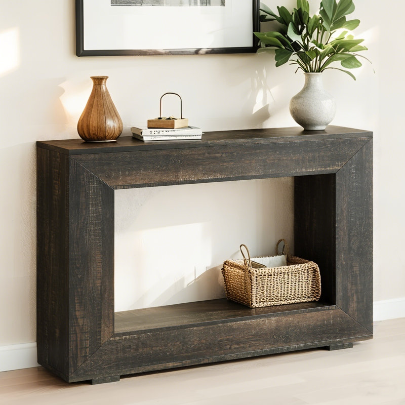 Dark Gray Frame Console Table With Open Base For Loft Entryways, Dark Gray