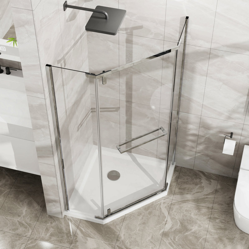 Neo-Angle Frameless Shower Door 36 In. D X 36 In. W X 72 In. H Corner Shower Enclosure With Clear Sgcc Tempered Glass Pivot Shower Door In Chrome Finish
