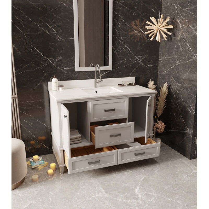 Ensemble de meuble-lavabo simple 47,2 po avec miroir Clerence, gris