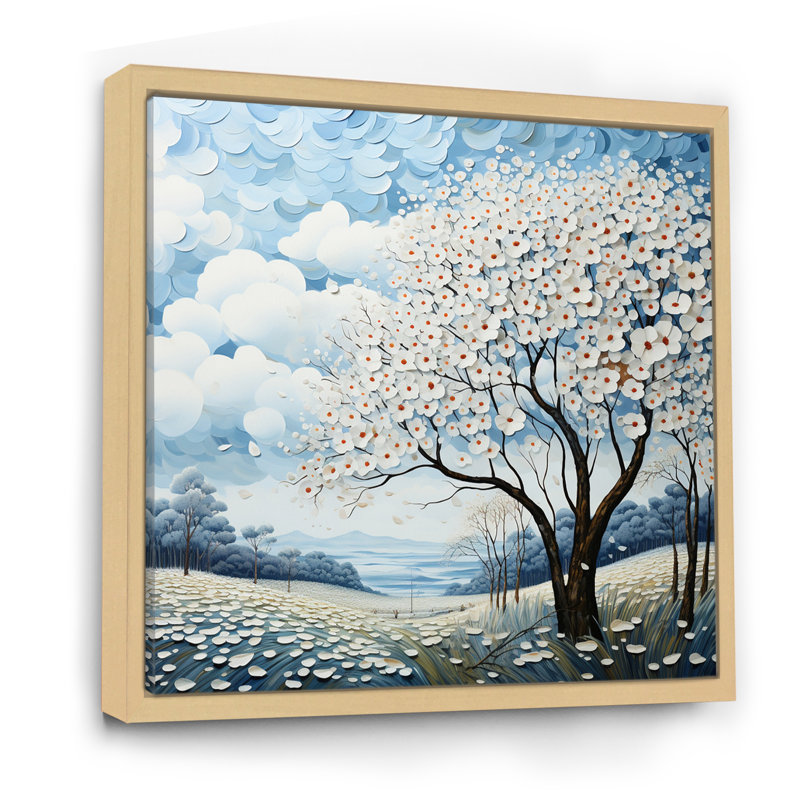 Dogwood Field Pointillism Collage I - impression, H 36 po x l 36 po x P 1,5 po, Cadre naturel flottant