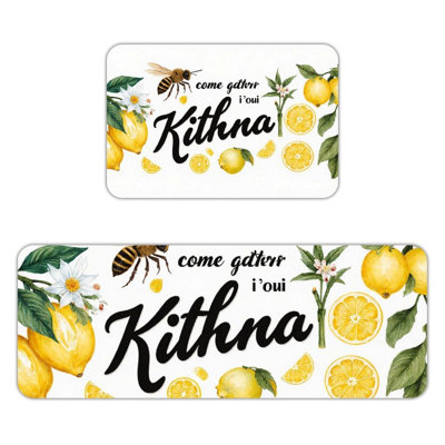 Lemon Bee & Kithina, Kitchen Mats Set Of 2