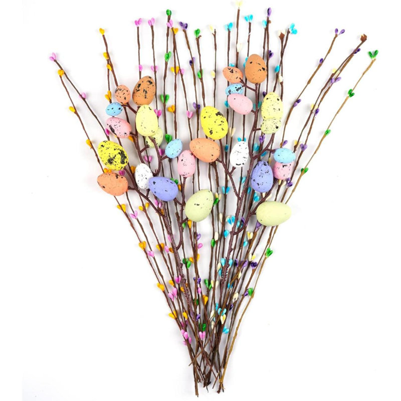 Shitailu Artificial Easter Spray Vine With Pastel Easter Eggs And Berries- Decorative Spring Floral Stems-Easter Egg Twig Branches For Floral Arrangement-Centerpiece Wreath Decoration (26 Pcs)
