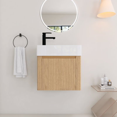 Meuble-lavabo mural de 45,7 cm (18 pouces) avec lavabo en céramique et porte simple à fermeture en douceur