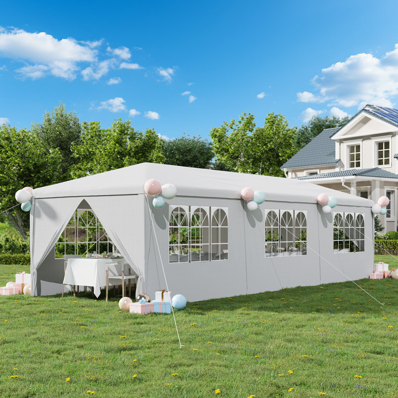 10' X 30' Party Tent, Heavy Duty Waterproof Canopy With 6 Removable Sidewalls And 2 Zippered Doors, White, 10 ft. x 30 ft.