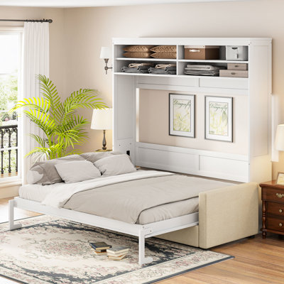 Grand lit mural blanc avec - Se combine parfaitement et, peu encombrant, facile à utiliser dans de petits espaces de vie, multifonctionnel, matériaux, rangement pratique