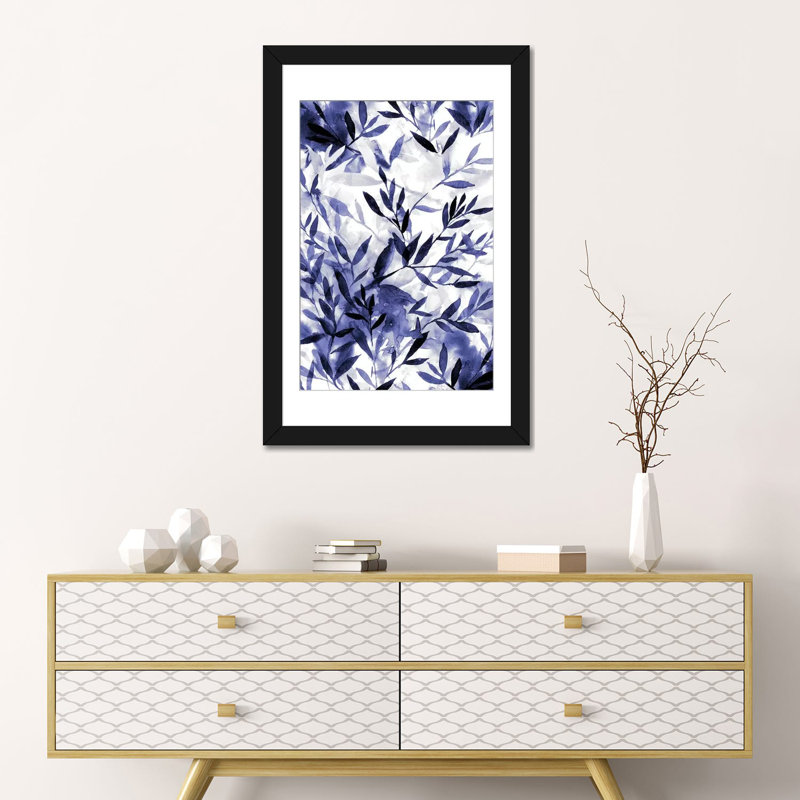 «Changements indigo», impression sur toile, H 24 po x l 16 po x P 1 po, Papier d'art encadré noir, Blanc