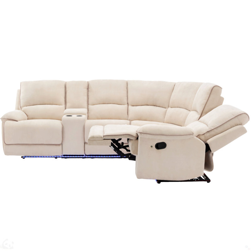 Fauteuil inclinable manuel Belora avec ports USB, rangement, lumière DEL et 2 porte-gobelets, canapé modulaire, canapé modulaire