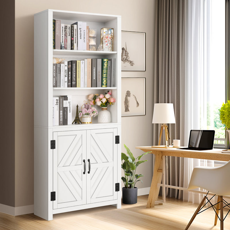 Ilus 71" H Modern Storage Bookcase Bookshelf Display with Cabinet & 5 Shelves for Home Decor, White