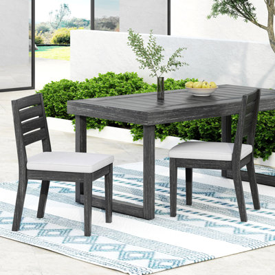 Arlynes Modern Rustic Solid Acacia Wood Outdoor Dining Chair with Cushioned Seat and Slatted Back