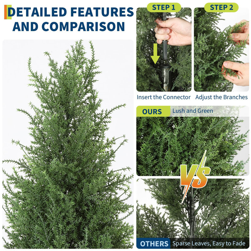 Artificial Cedar Trees 2 Pack, UV Resistant Outdoor/Indoor, Cement Base, 3FT
