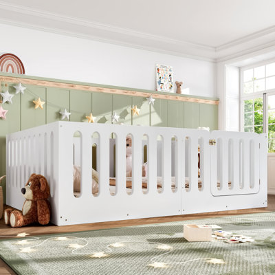 Grand lit pour enfant avec barrière de sécurité et barrière Kids Montessori