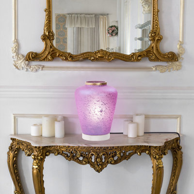 10.5"H Lila Pink/Purple Glass Shade With A White Marble Block Base Accent Lamp