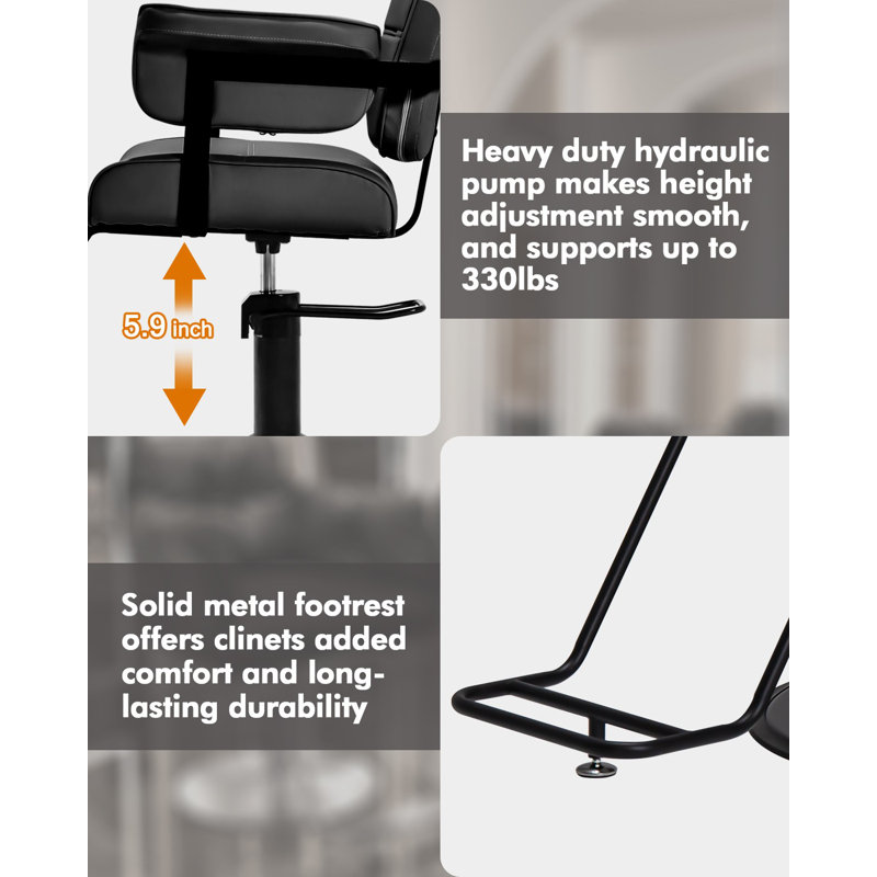 Fauteuil de coiffeur pivotant à 360 °, chaise de salon réglable en hauteur avec pompe hydraulique robuste, Noir