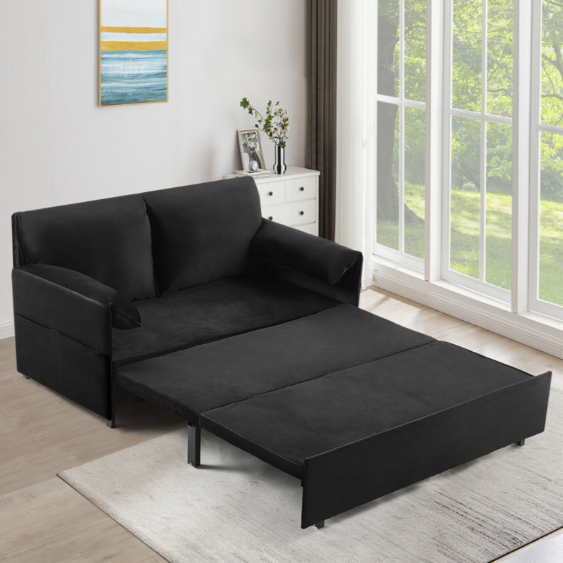 Canapé-lit à hauteur variable de 63 pouces avec accoudoirs doubles et grand lit confortable, Black