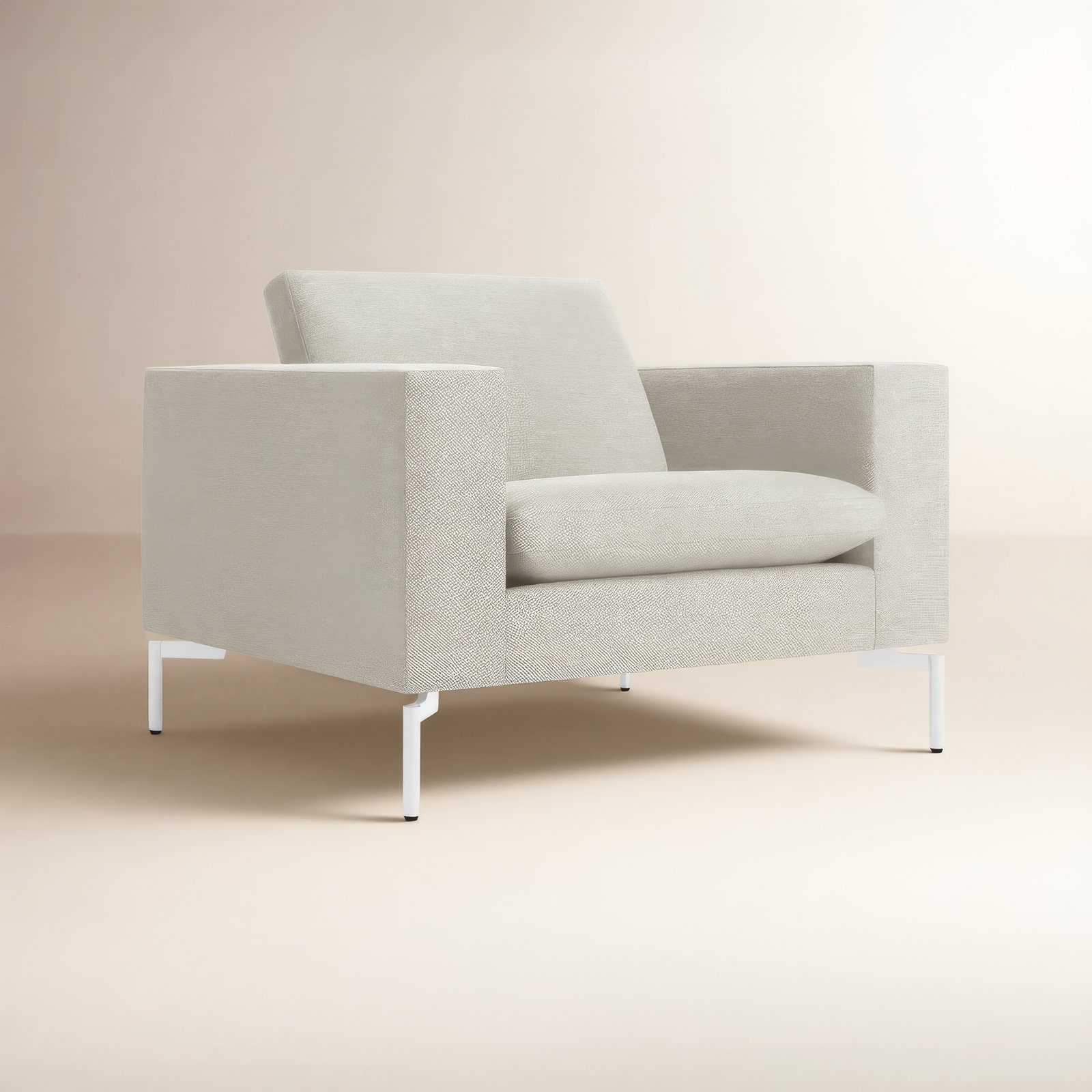 New Standard Upholstered Armchair, White, Maharam Mode in Clavicle Polyester Blend