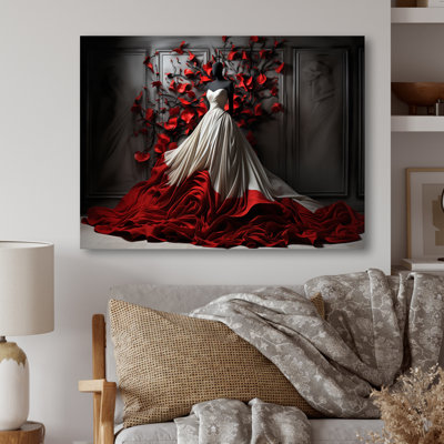 Fashion Red Dress Elegance Unveiled IV - Fashion Metal Art Print