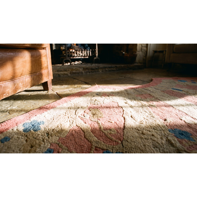Oval 1920s Hand Knotted Pile Wool Coral / Salmon Pink Antique Rug