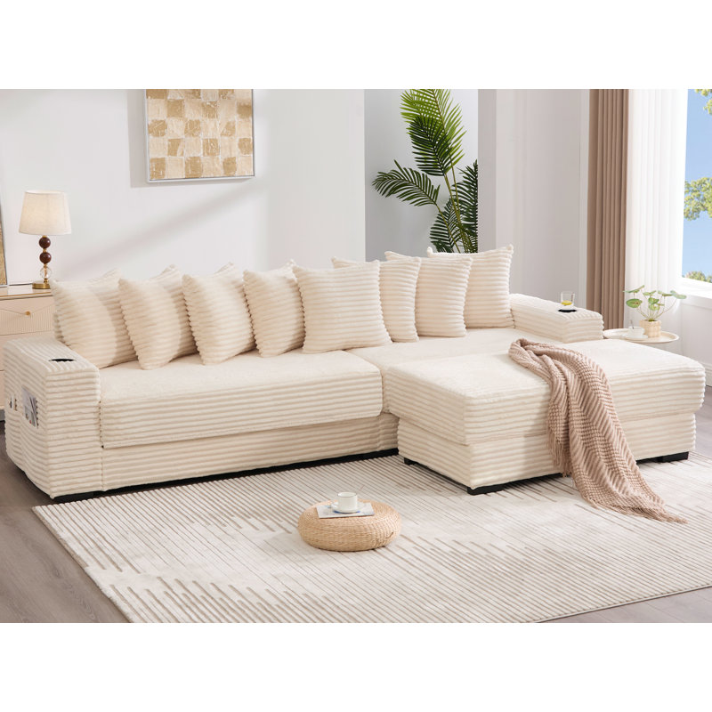 L-Shaped Reversible Sectional Sofa, Beige Corduroy