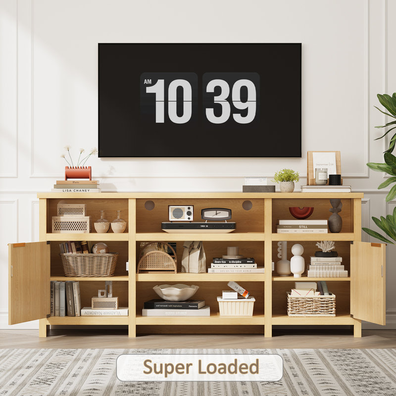 Fluted TV Stands For Living Room, Heavy Duty Entertainment Center With Storage, Mid Century Modern Television Stands For 60/70/80 TV