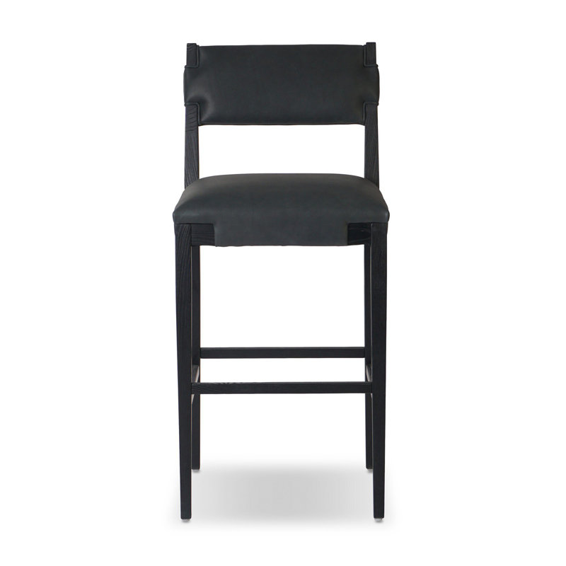 Tabouret Bilbrey, Noir, Cuir véritable noir, Tabouret de bar (siège d'une hauteur de 31,26 po)