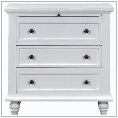 Storage Wood Cabinet End Table 3-Drawer Pull Out Tray