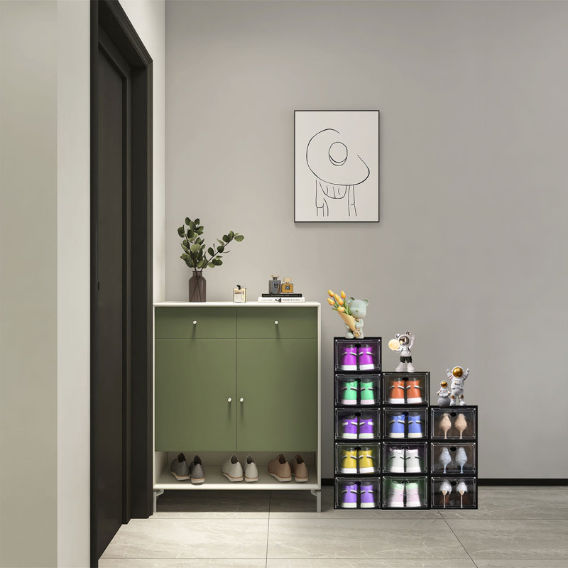 Paquet de 12 boîtes à chaussures pour la maison, le vestibule, la chambre à coucher et la porte, Gris