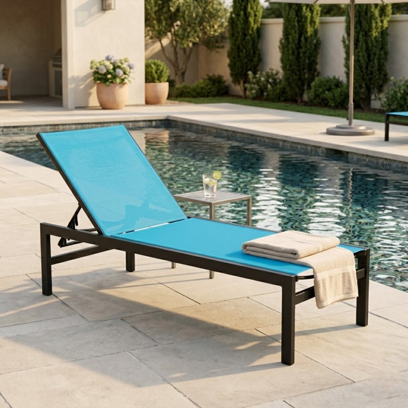 Kozyard Outdoor Chaise Lounge, Aluminum Frame and Textilene Fabric, Adjustable Reclining Patio Lounger for Poolside, Sunbathing & Backyard Blue